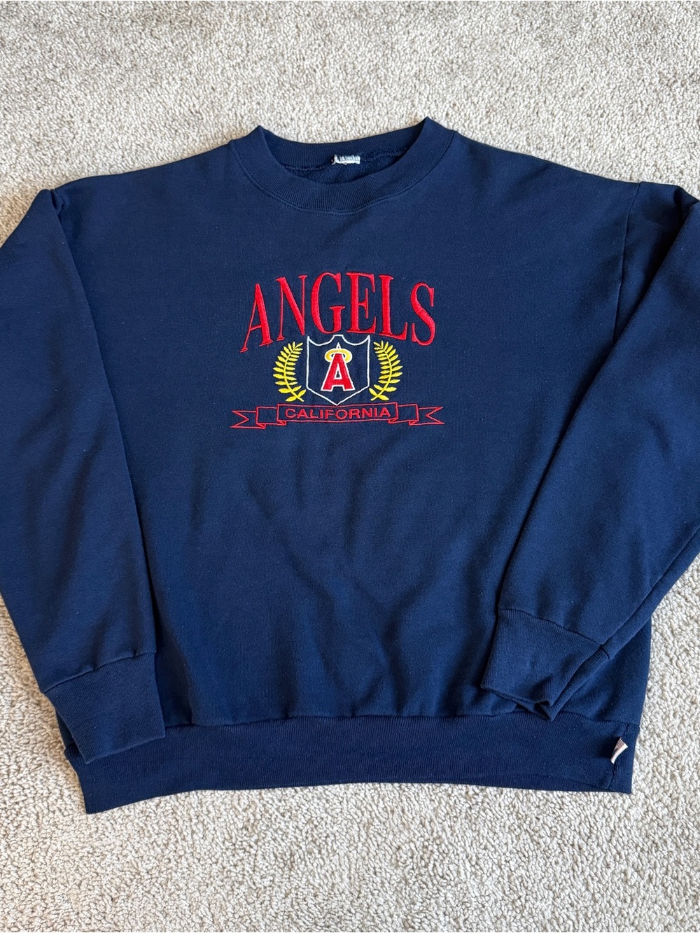 Vintage 90s California Angels Logo 7 Embroidered Sweatshirt Navy 23x24